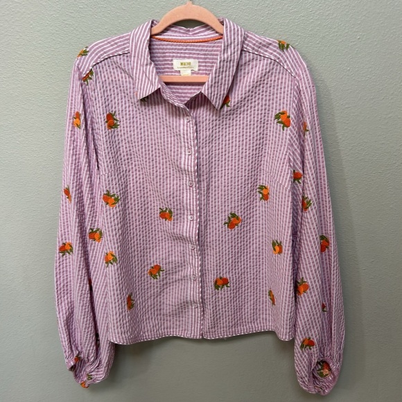 Anthropologie Maeve Pink Seersucker
Embroidered orange Bishop Sleeve, size large - Picture 9 of 13